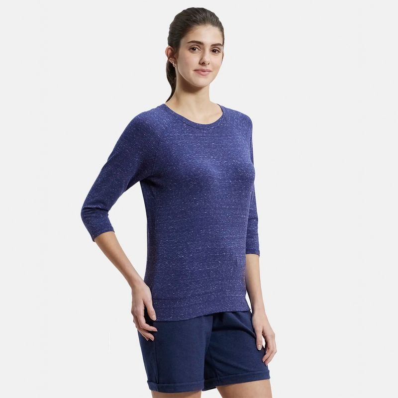 Jockey AW14 Women Cotton Viscose Elastane 3/4th Sleeve T-Shirt-Imperial Blue Snow Mel (XL)