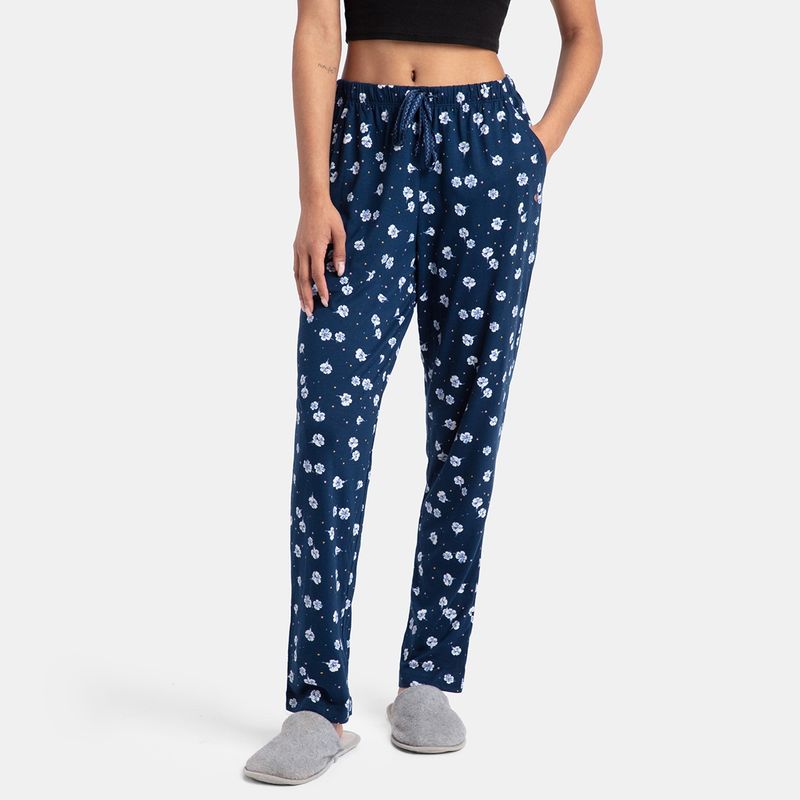 Jockey RX09 Women Micro Modal Cotton Printed Pyjama - Classic Navy Assorted Prints (L)
