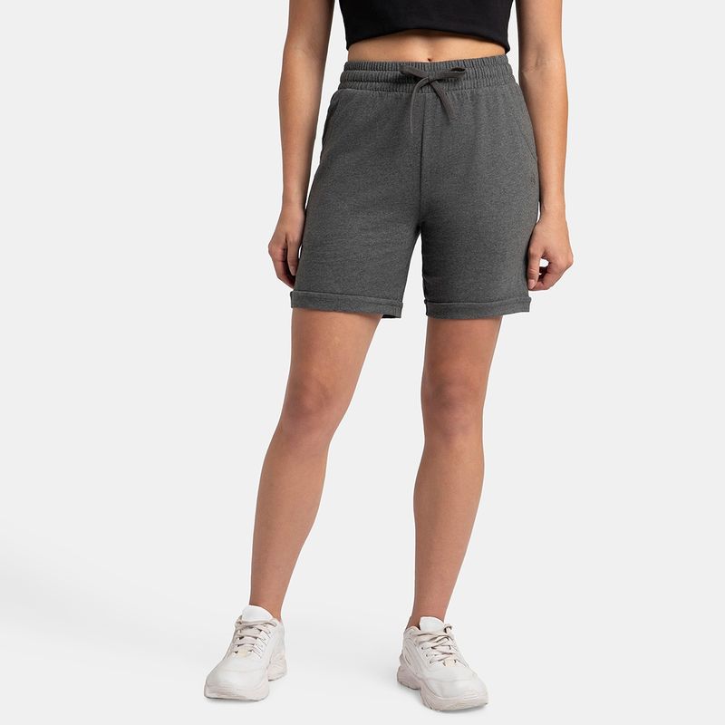 Jockey AW23 Women Super Combed Cotton Rich Regular Fit Shorts - Charcoal Melange (L)