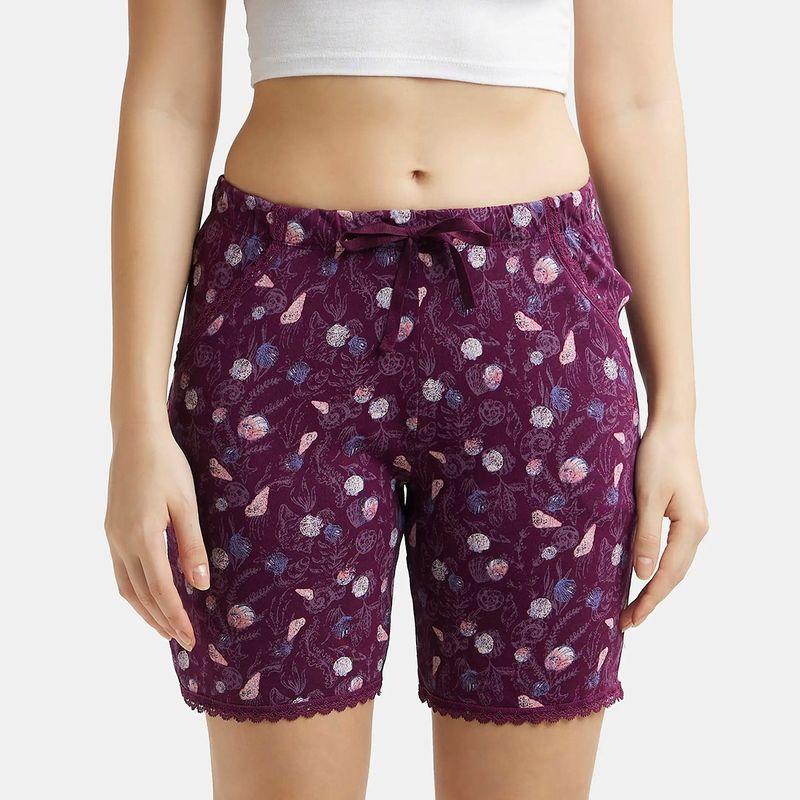 Jockey RX10 Women Micro Modal Cotton Printed Shorts - Purple Wine Assorted (XL)