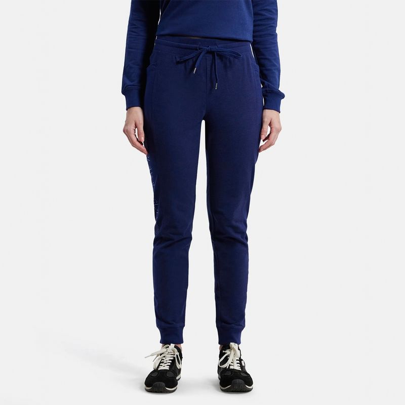 Jockey AW36 Women Super Combed Cotton Elastane Slim Fit Joggers-Imperial Blue Melange (L)