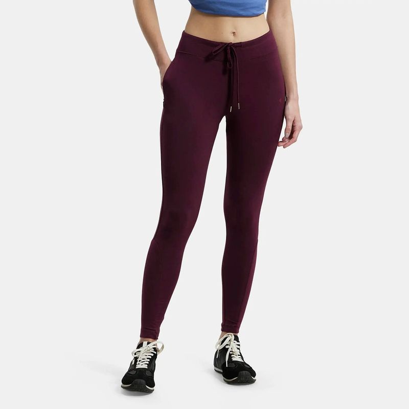 Jockey AA01 Women Super Combed Cotton Elastane Yoga Pants - Wine Tasting Printed (S)