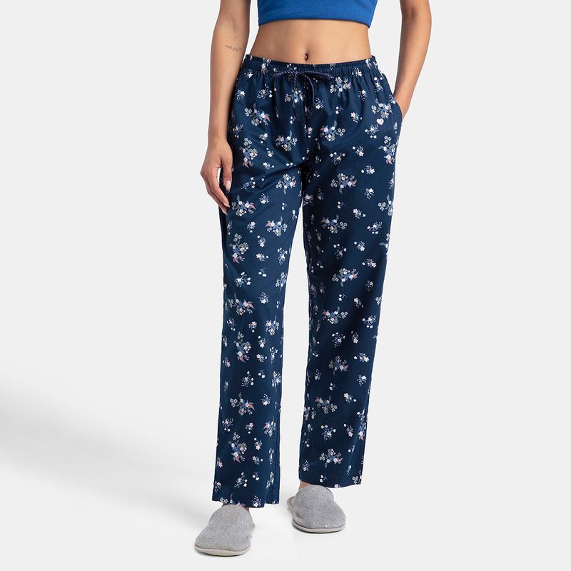 Jockey RX06 Women Super Combed Cotton Woven Fabric Pyjama - Classic Navy Assorted (M)