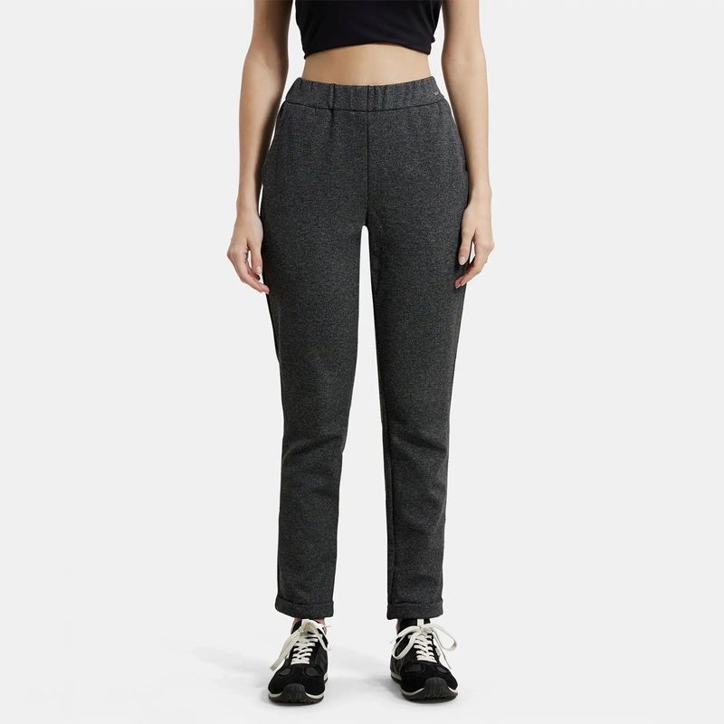 Jockey IW06 Women Rayon Polyester Elastane Stretch Slim Fit All Day Pants - Black (L)