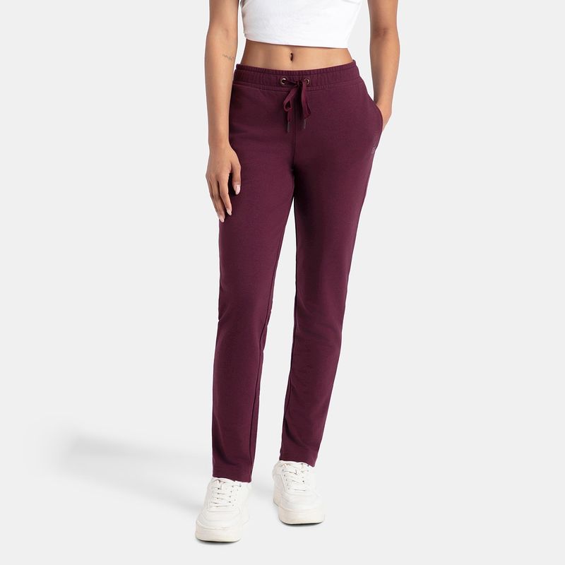 Jockey AW60 Women Super Combed Cotton Elastane French Terry Trackpants - Wine Tasting (S)