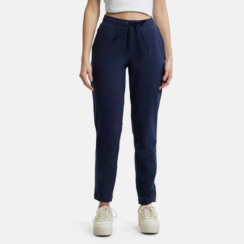 Jockey AW60 Women Super Combed Cotton Elastane French Terry Trackpants - Ink Blue Mel (L)