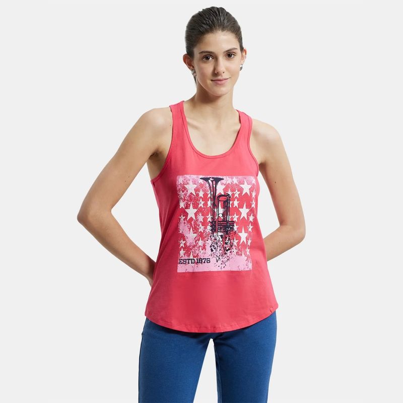 Jockey AW52 Women Super Combed Cotton Printed Racerback Styled Tank Top - Ruby (L)