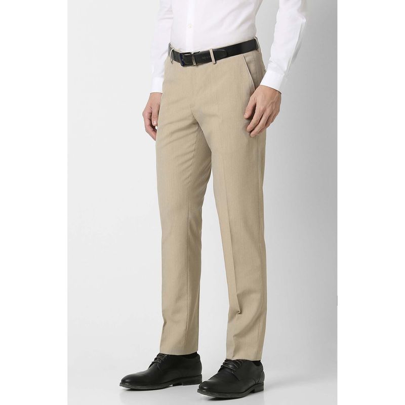 Peter England Men Beige Solid Slim Fit Formal Trouser (36)