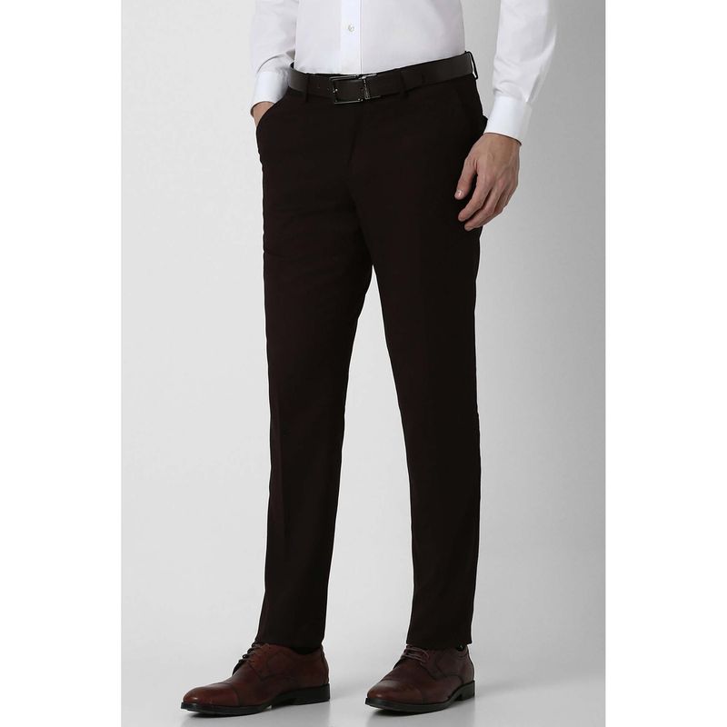 Peter England Men Wine Textured Slim Fit Formal Trouser (34)