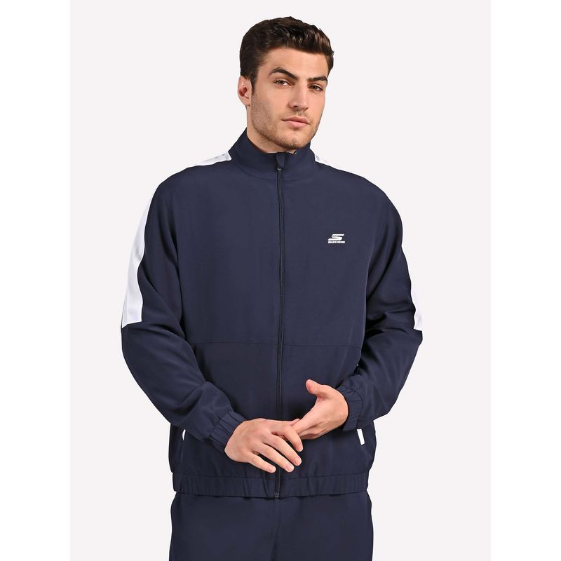 SKECHERS Men Colorblock Navy Blue Jacket (XL)