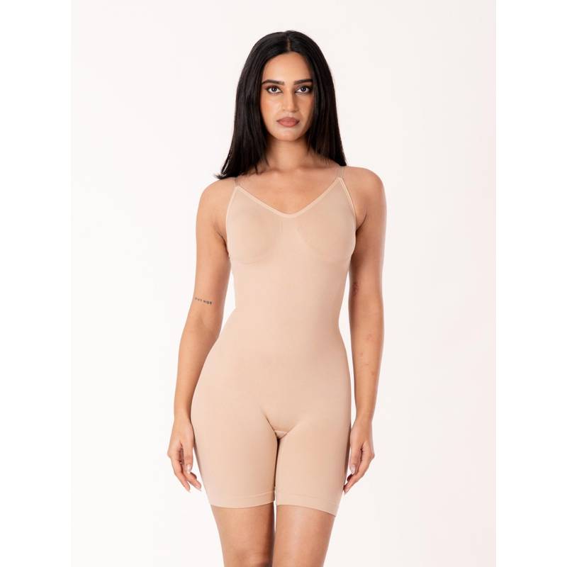 Shapercult Premium Mid Thigh Bodysuit -Beige (XL)