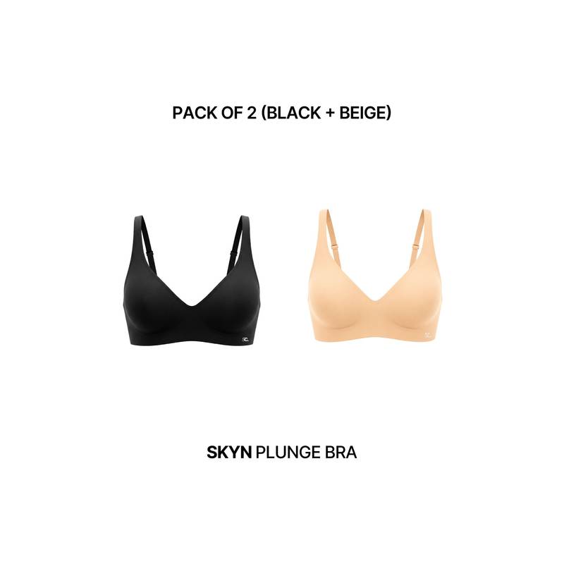 Shapercult Skyn Plunge Bra-Pack of 2-Beige-Black (XL)