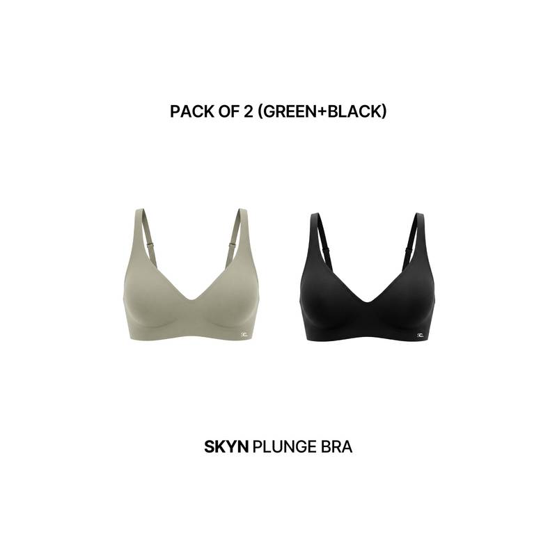 Shapercult Skyn Plunge Bra-Pack of 2-Green-Black (XL)