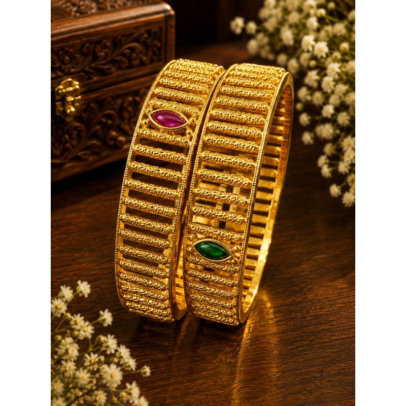 SUGARFRILL Gold Plated Pink and Green Stone Textured (Pack of 2) (2.4 cm)