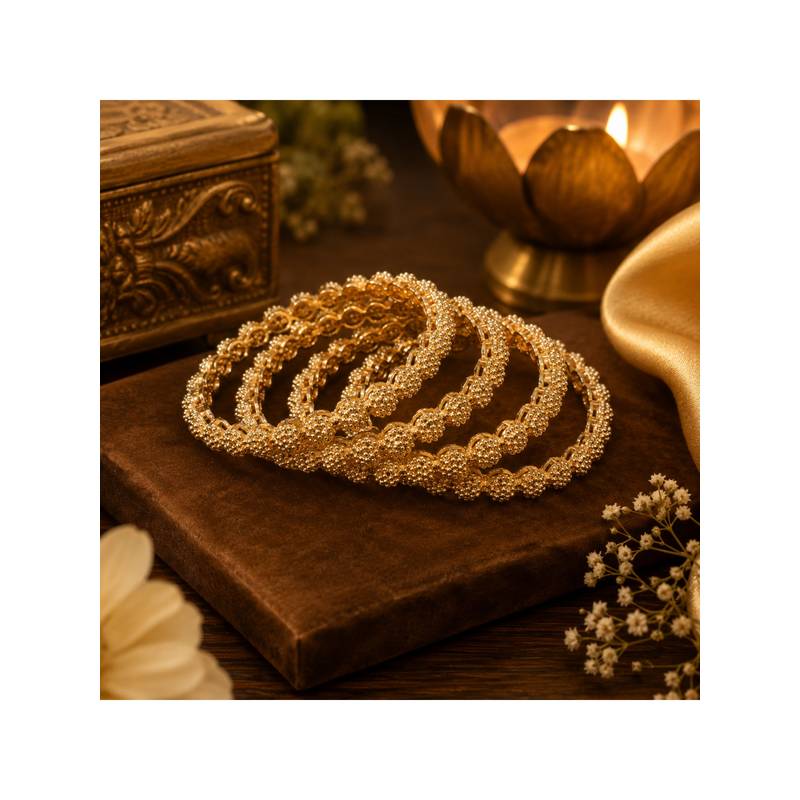 SUGARFRILL Gold Plated Braided Beaded Bangles (Pack of 4) (2.4 cm)