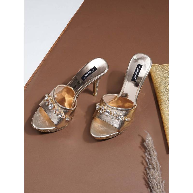 Sherrif Shoes Golden Stiletto Heels (EURO 35)