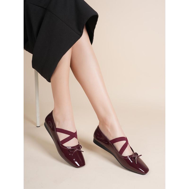 Drop Bold Maroon Mary Jane Ballerinas for Women (EURO 36)