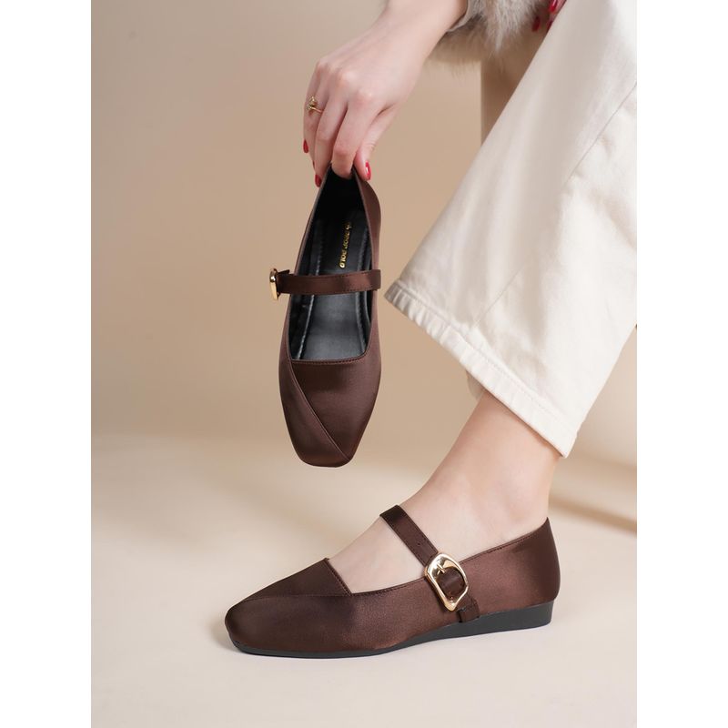 Drop Bold Brown Mary Jane Ballerinas for Women (EURO 36)