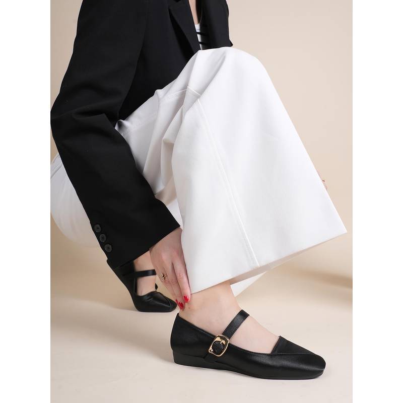 Drop Bold Black Mary Jane Ballerinas for Women (EURO 36)