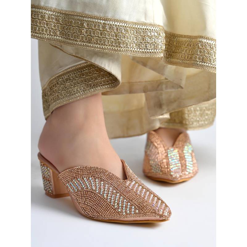 HVNLY by Shoetopia Women Radiant Rose Gold Mules Heels (EURO 36)