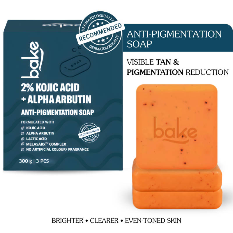 BAKE 2% Kojic Acid Scrub Treatment Soap (Pack of 3) For Pigmentation, Dark Spots & Tan Removal