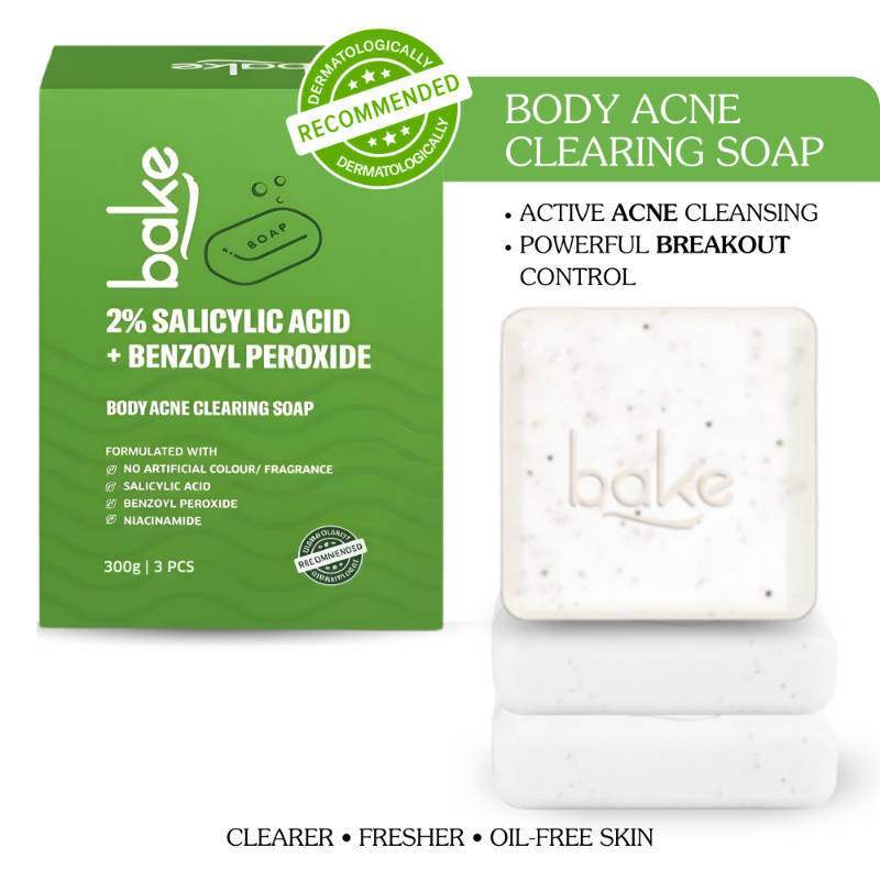 BAKE 2% Salicylic Acid + Benzoyl Peroxide Scrub Treatment Soap (Pack of 3) for Body & Back Acne