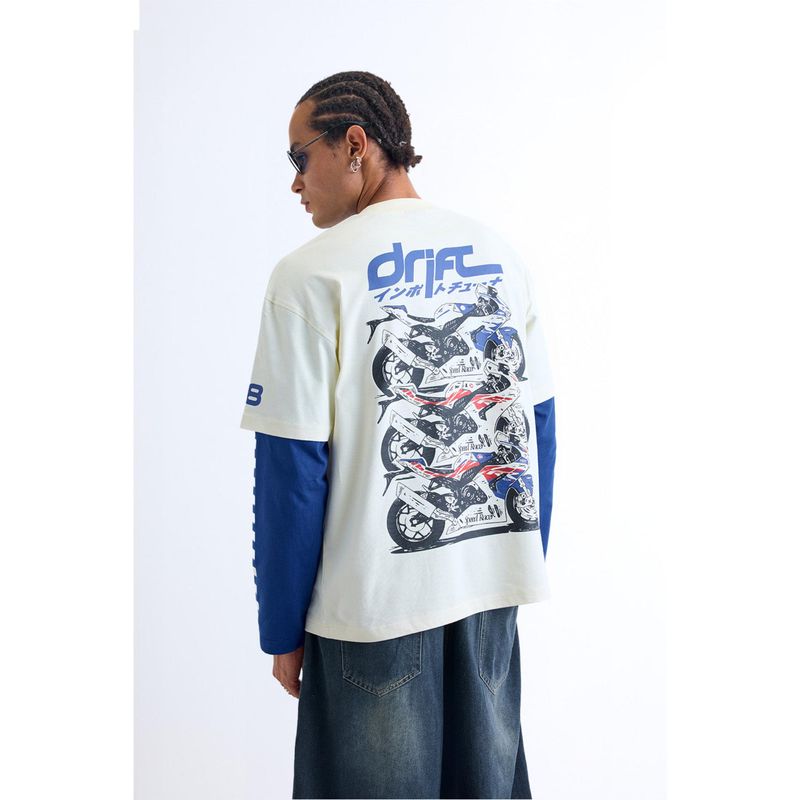Bonkers Corner White Line Drift Long Sleeve T-Shirt for Men (L)