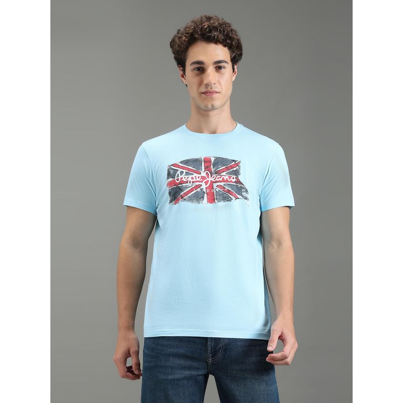 Pepe Jeans Men Blue Printed Short Sleeves T-Shirts (S)