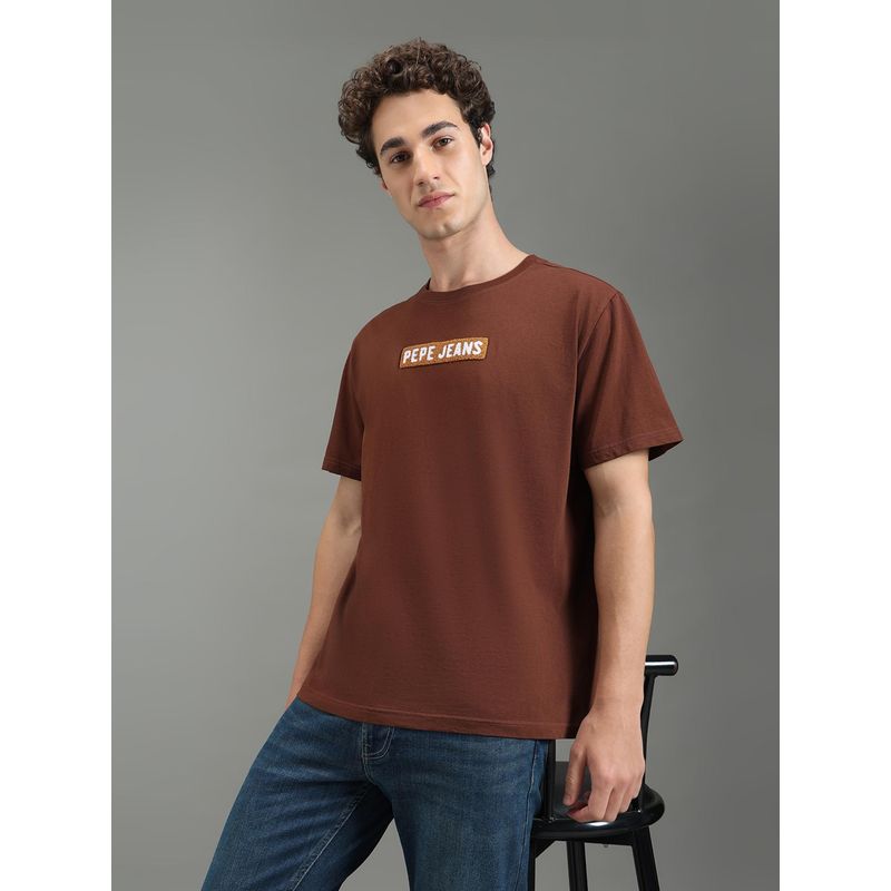 Pepe Jeans Men Brown Embroidered Short Sleeves T-Shirts (S)