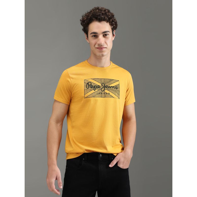 Pepe Jeans Men Yellow Printed Short Sleeves T-Shirts (M)