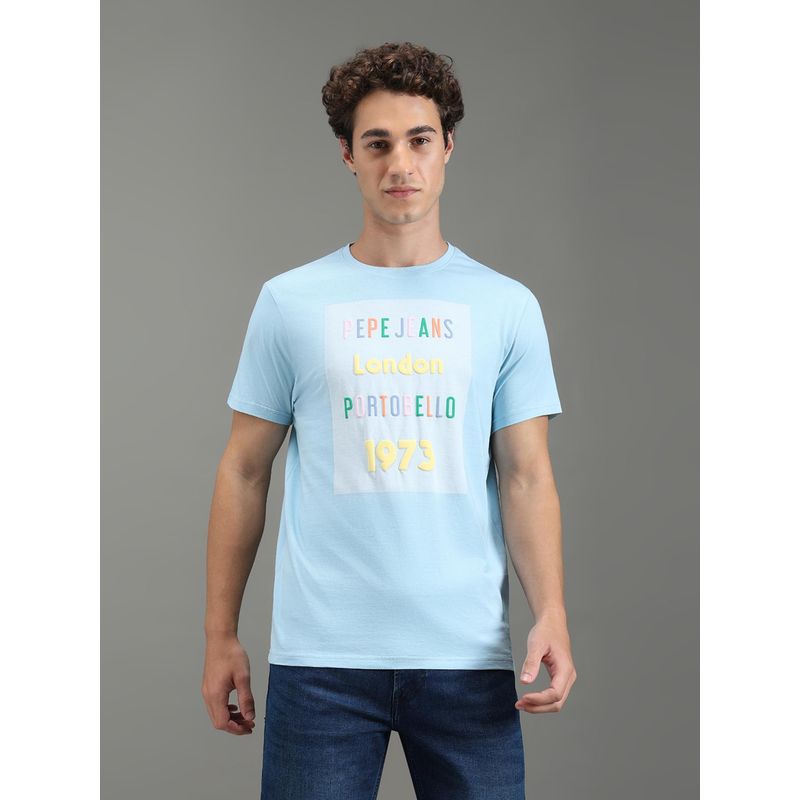Pepe Jeans Men Blue Printed Short Sleeves T-Shirts (S)