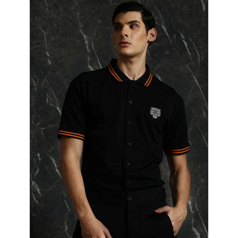 BREAKBOUNCE Black Embroidery applique Relaxed Fit Shirt (S)