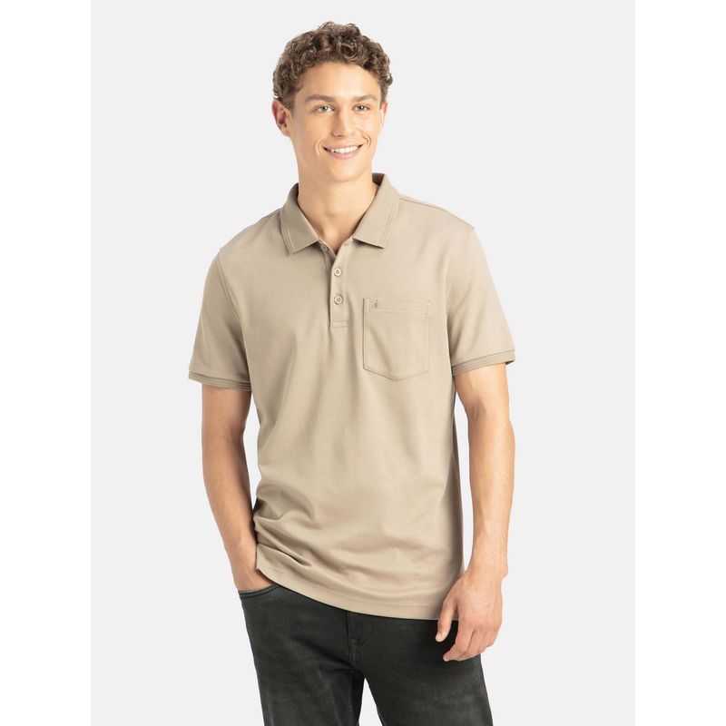 Jockey 3913 Men Super Combed Cotton Solid Half Sleeve Polo T-Shirt - Desert Taupe (S)