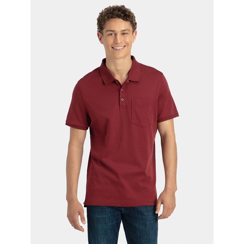 Jockey 3913 Men Super Combed Cotton Solid Half Sleeve Polo T-Shirt - Pomegranate (S)