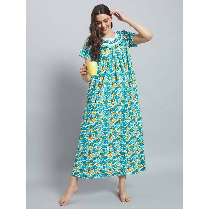 SEPHANI Women Cotton Nightdress Green (L)