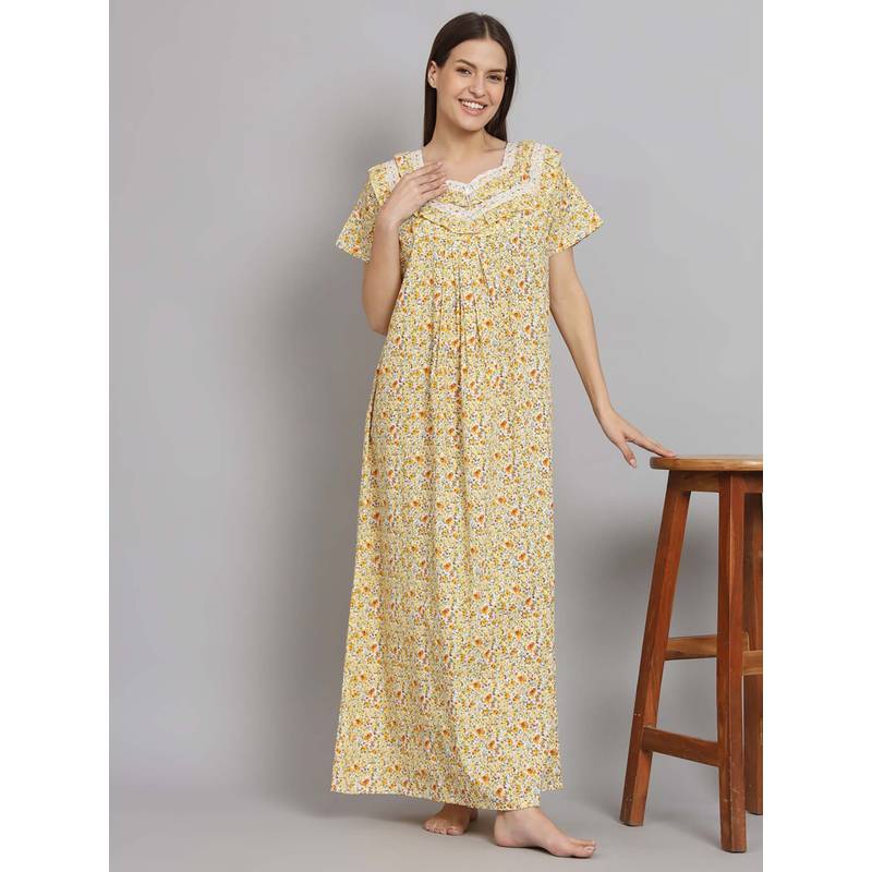 SEPHANI Women Cotton Nightdress Yellow (L)