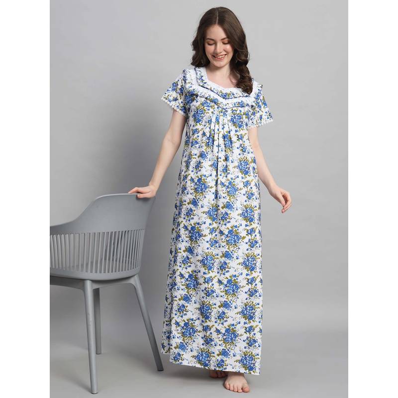 SEPHANI Women Cotton Nightdress Blue (XL)
