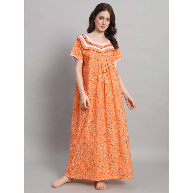 SEPHANI Women Cotton Nightdress Orange (XL)