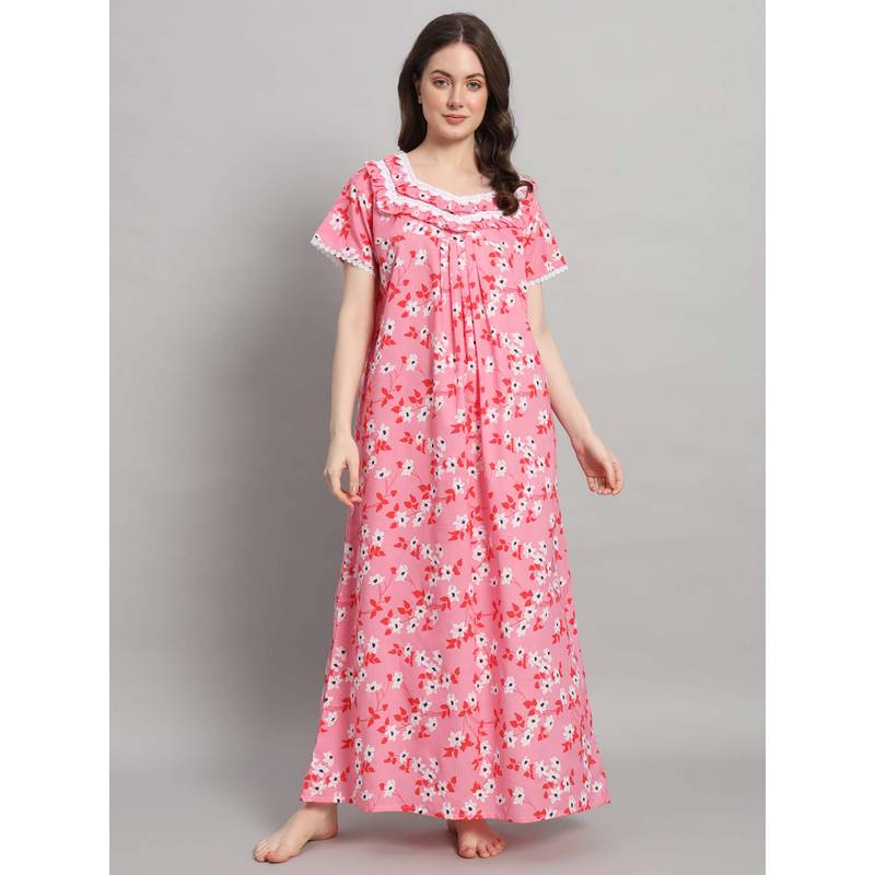 SEPHANI Women Cotton Nightdress Pink (3XL)