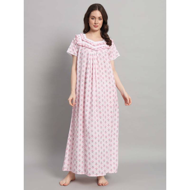 SEPHANI Women Cotton Nightdress Pink (3XL)