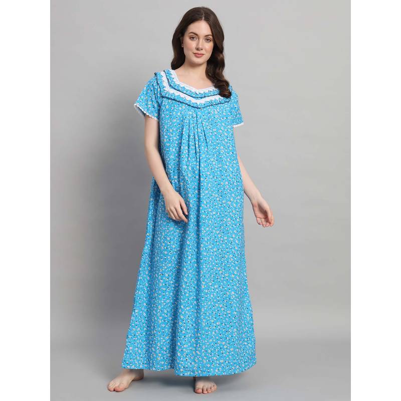 SEPHANI Women Cotton Nightdress Blue (4XL)
