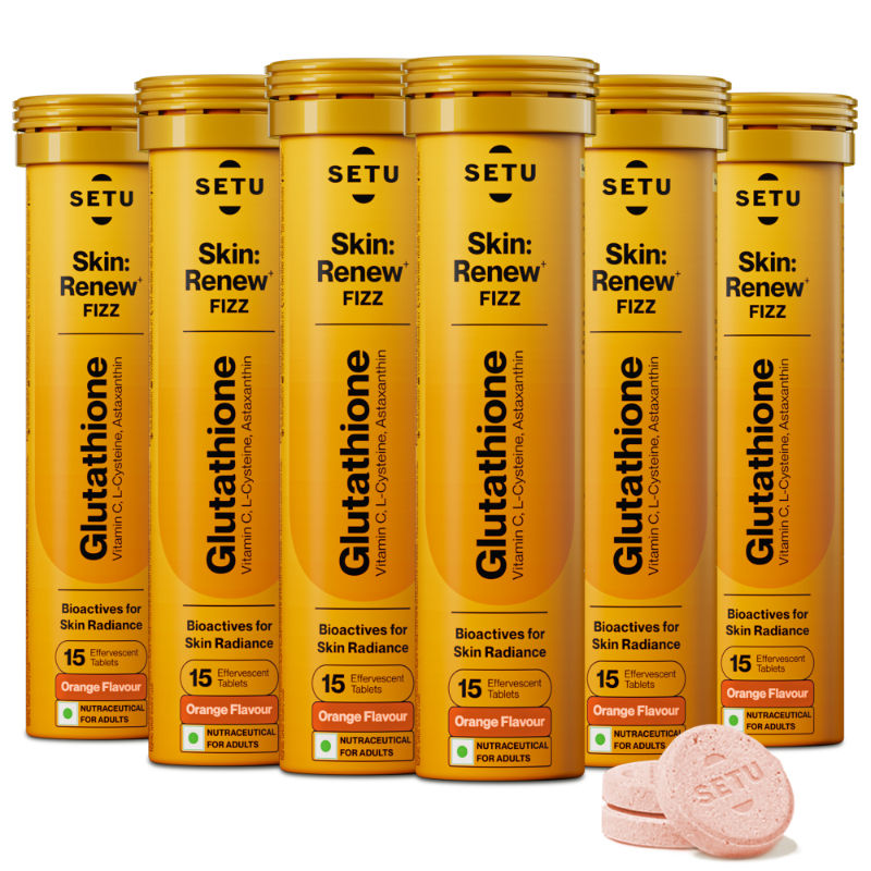 Setu Skin Renew L-Glutathione Tablets with Vitamin C for Clear & Glowing Skin - Orange (Pack of 6)