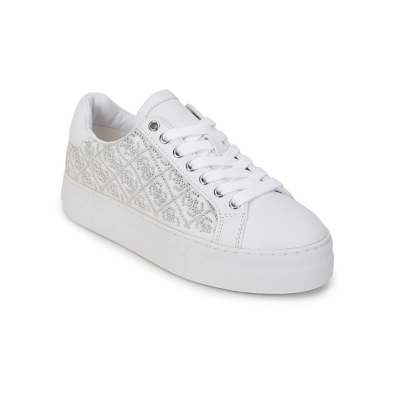 Guess White Lace-Ups Embellished Sneakers (UK 10)