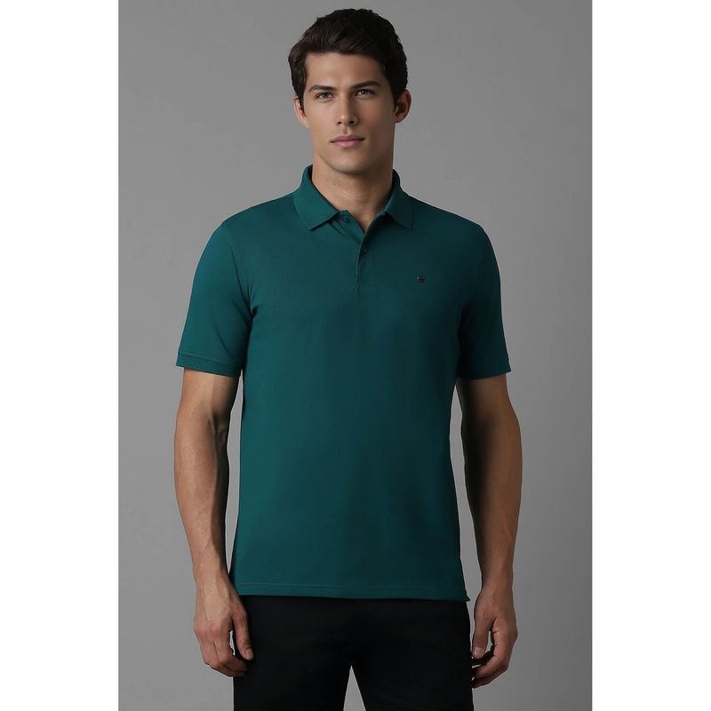 Louis Philippe Men Dark Green Solid Collar Neck Polo T-Shirt (S)