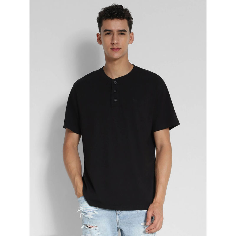 American Eagle Men Black Short-Sleeve Henley Icon T-Shirt (XS)