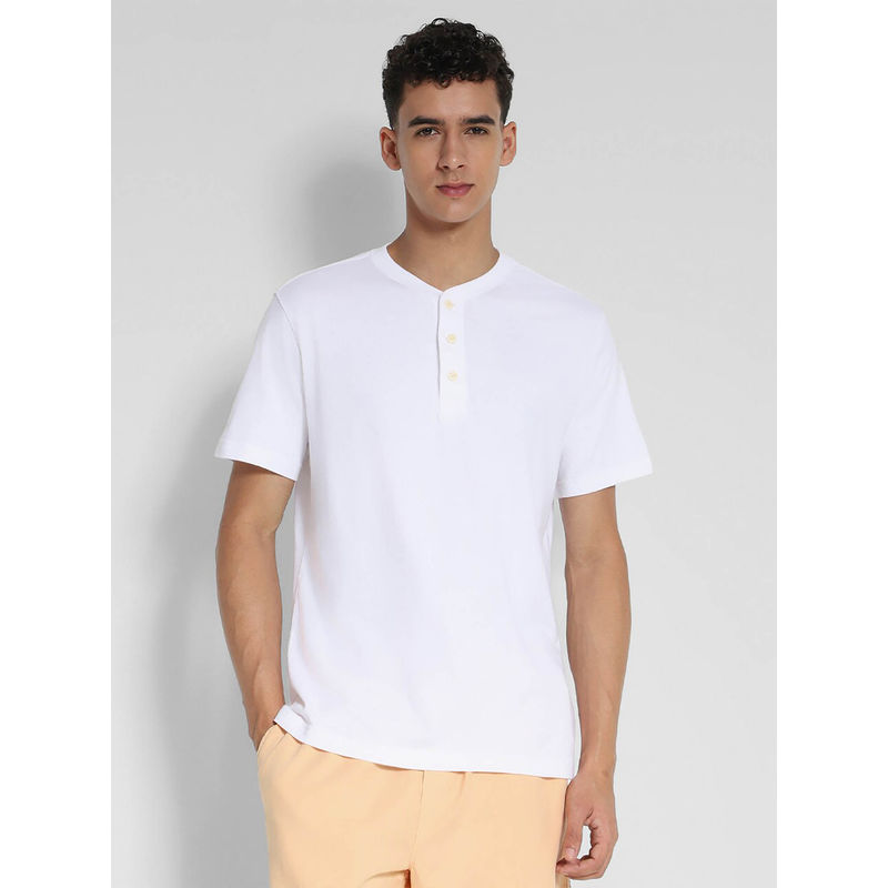 American Eagle Men White Short-Sleeve Henley Icon T-Shirt (L)