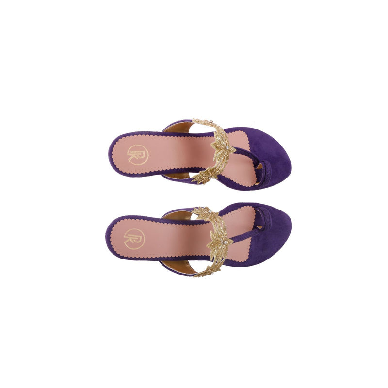 PREET KAUR Purple Suede Lotus Kolhapuri Heels (EURO 36)