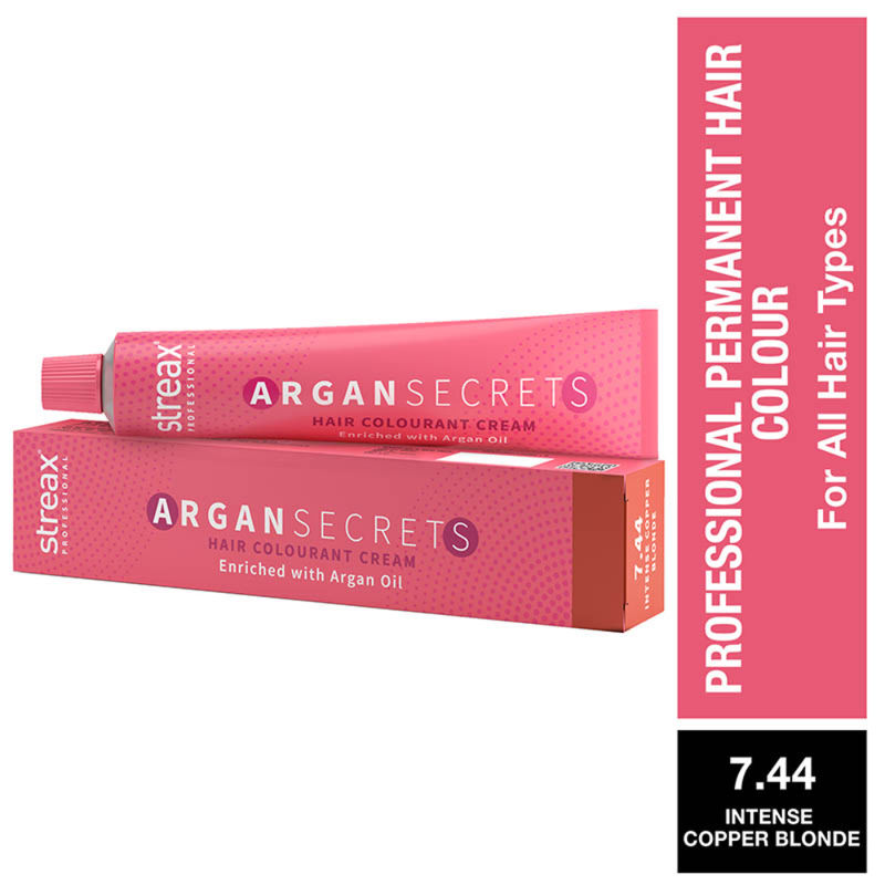 Streax Professional Argan Secrets Hair Colourant Cream - Intense Copper Blonde 7.44