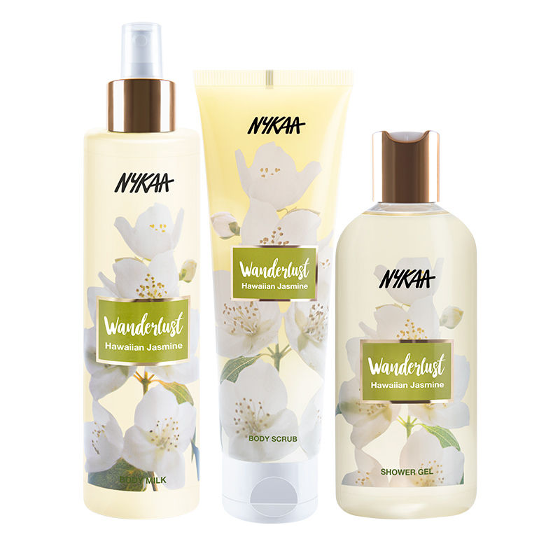 Nykaa At Home Spa Hawaiian Jasmine Shower Gel + Body Scrub + Body Milk