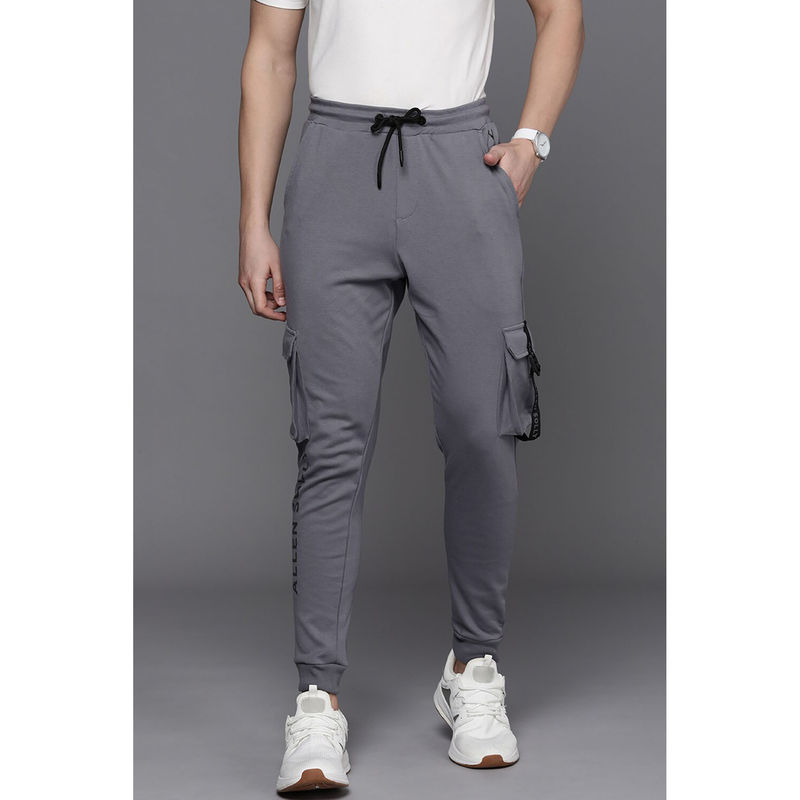 Allen Solly Men Solid Regular Fit Grey Jogger Pants (L)